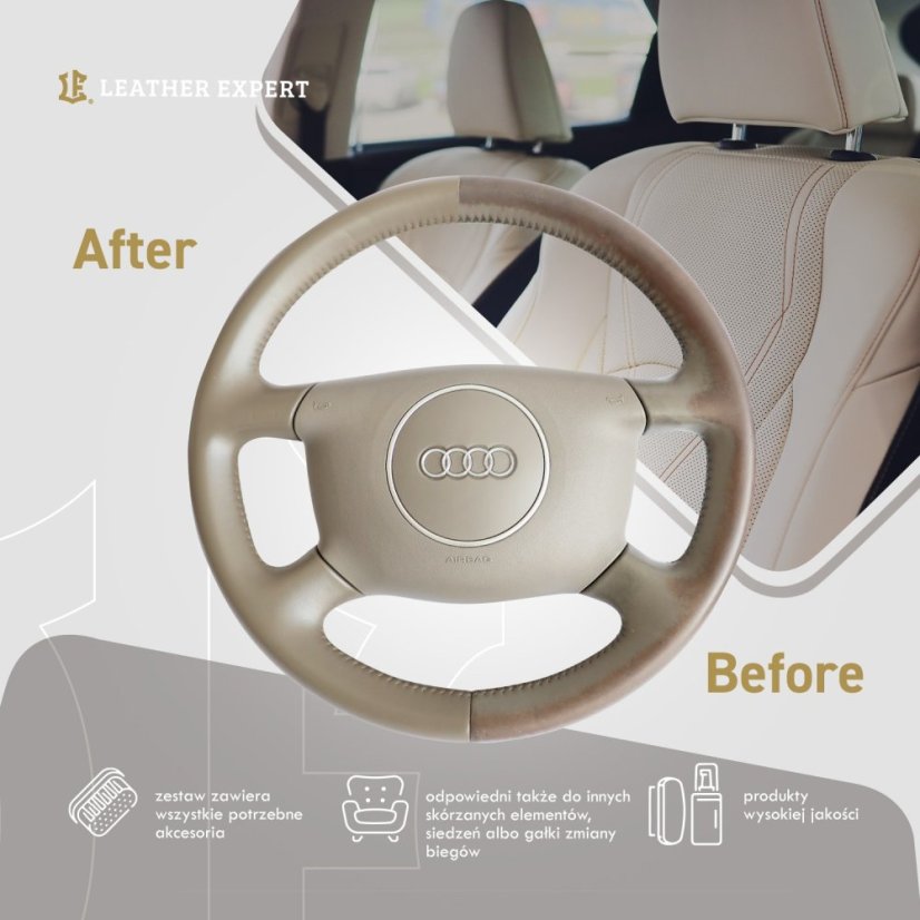 Leather Expert Leather Steering Wheel C&R Kit Black - Kit na renovaci a údržbu volantu (černá)