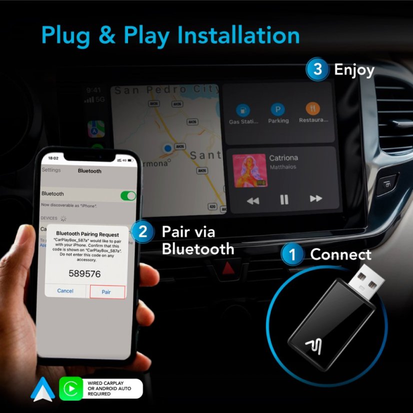 AutoSky 2in1 Wireless CPAA Adapter - Adaptér pro Apple CarPlay / Android Auto